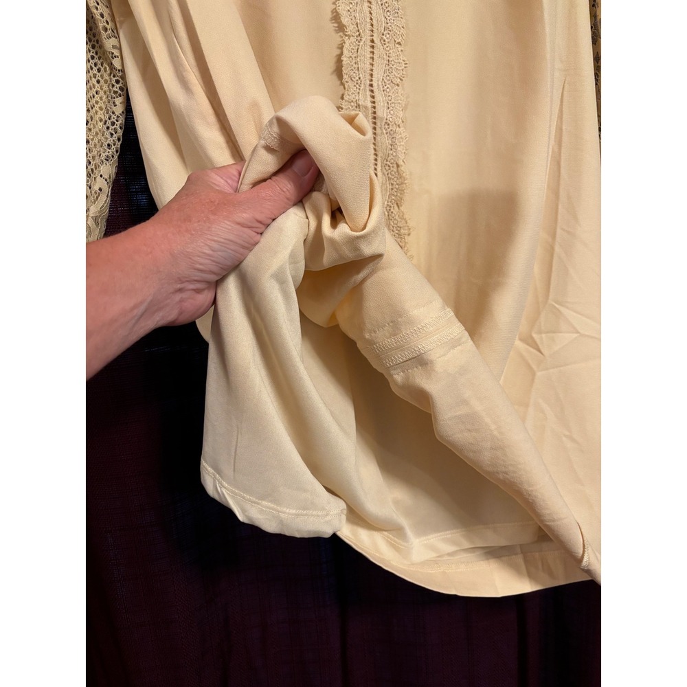Entro Cream Beige Lace Yoke Long Sleeve Shift Dress D12717 Womens Large NEW - Picture 4 of 13